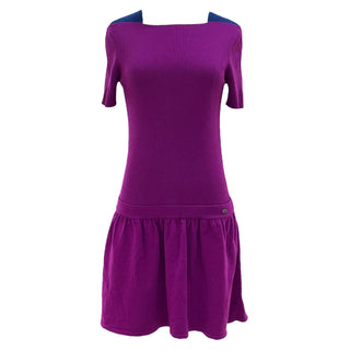 Chanel Purple Knit Drop-Waist Dress With Blue Shoulder Detail