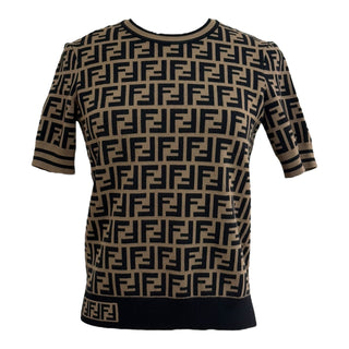 Fendi Brown & Black FF Zucca Monogram Short-Sleeve Knit Top