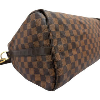 Louis Vuitton Speedy 35 In Damier Ebene Canvas With Dark Chocolate Leather Trim