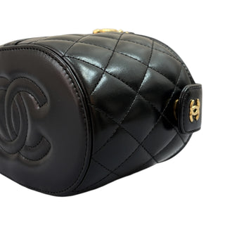 Chanel Black Quilted Lambskin Vanity Top Handle Bag With Gold Hardware