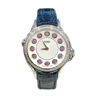 Fendi Crazy Carats Pink, Blue & White Topaz Dial Watch With Blue Alligator Strap