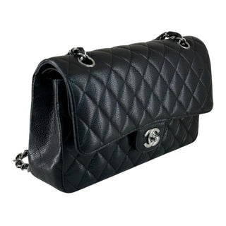 Chanel Black Caviar Medium Classic Double Flap Bag With Silver Hardware