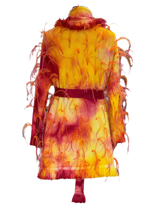 Alanui Sunset Flame Feather Embellished Tie-Dye Belted Cardigan