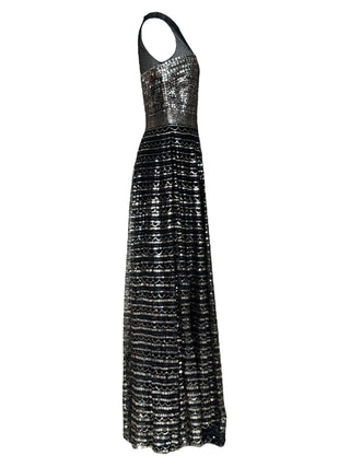 Christian Dior Black Mesh & Gold Sequin Embellished Evening Gown