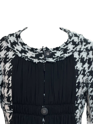 Chanel Black & White Muse Houndstooth Pleated Jacket