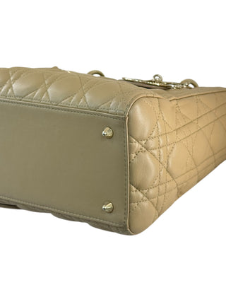 Christian Dior Beige Diamond Lambskin Medium Lady Dior Bag