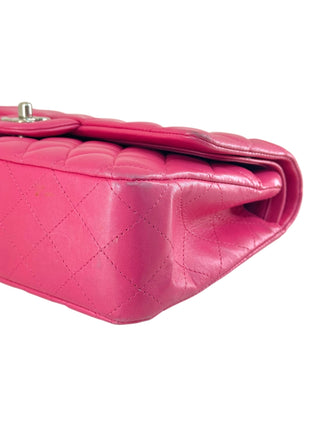 Chanel Hot Pink Lambskin Quilted Medium Double Flap Bag With PHW