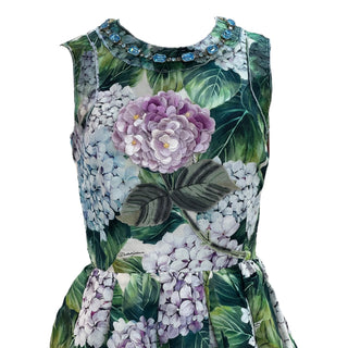 Dolce & Gabbana Green Hydrangea Print Sleeveless Fit & Flare Midi Dress