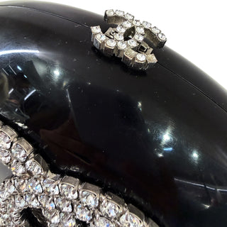 Chanel Black Resin Crystal Chain Fringe CC Oval Minaudière Bag