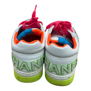 Chanel White Leather Multicolour Lace-Up Low-Top Sneakers