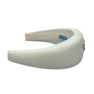 Prada Ivory Padded Re-Nylon Headband With Silver Triangle Logo