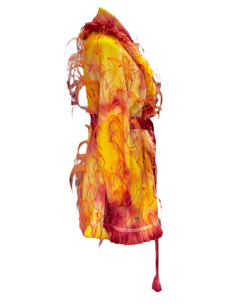 Alanui Sunset Flame Feather Embellished Tie-Dye Belted Cardigan
