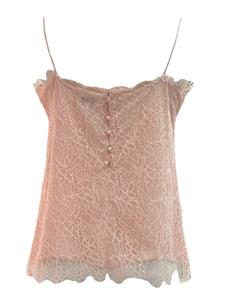 Chanel Pink Lace Cami With Back Pearl Closure And Scallop Trim