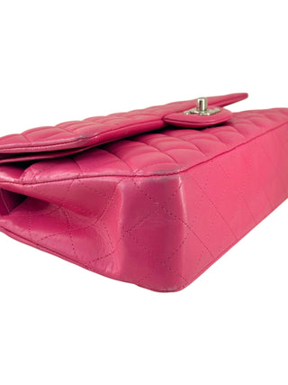 Chanel Hot Pink Lambskin Quilted Medium Double Flap Bag With PHW
