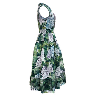 Dolce & Gabbana Green Hydrangea Print Sleeveless Fit & Flare Midi Dress