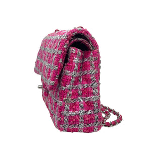 Chanel Hot Pink Tweed Quilted Medium Double Flap Bag