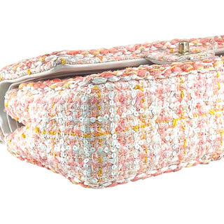 Chanel Pink & Orange Tweed Braid Sequin Medium Double Flap Bag