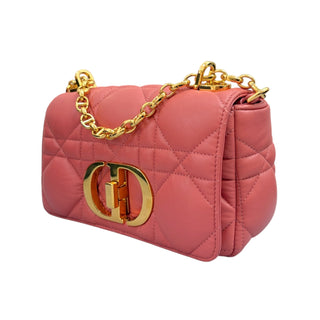 Christian Dior Pink Lambskin Leather Cannage Small Caro Bag