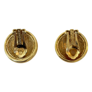 Christian Dior Vintage Gold Textured Round Logo Clip-On Earrings