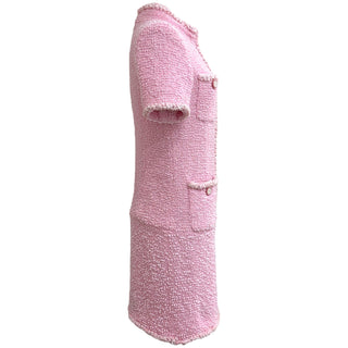 Chanel Pink Wool Short-Sleeve Tweed Mini Dress
