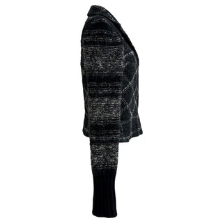 Chanel Black and Grey Check Knit Tweed Jacket