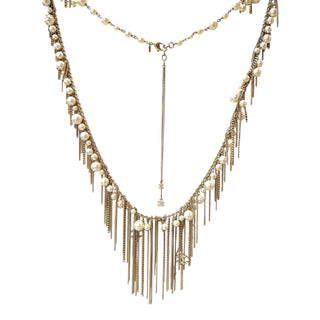 Chanel Pearl Chain Fringe Multi-Strand CC Necklace