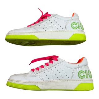 Chanel White Leather Multicolour Lace-Up Low-Top Sneakers