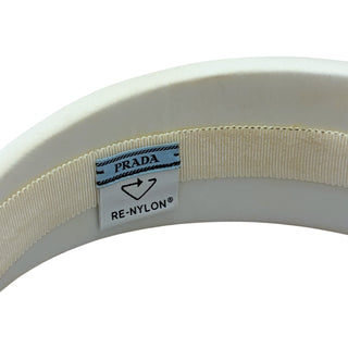 Prada Ivory Padded Re-Nylon Headband With Silver Triangle Logo