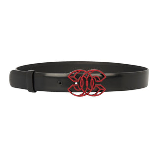 Chanel Black Leather CC Embellished Logo Belt