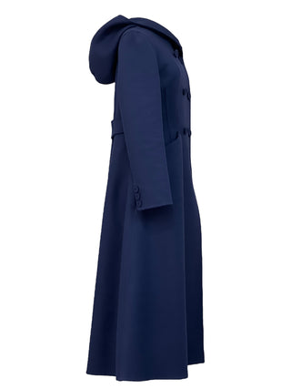 Christian Dior Navy Blue Sculpted Hourglass Hooded Wool Coat