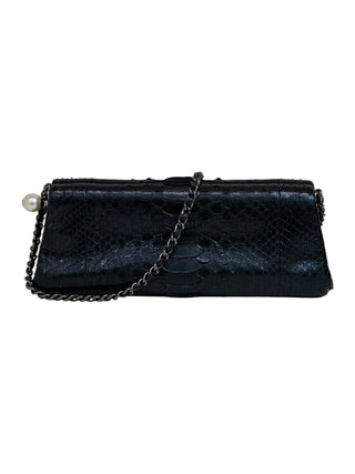 Chanel Black Python Soirée CC Pearl Clutch