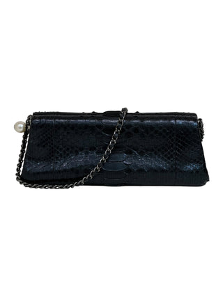 Chanel Black Python Soirée CC Pearl Clutch