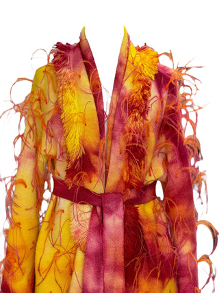 Alanui Sunset Flame Feather Embellished Tie-Dye Belted Cardigan