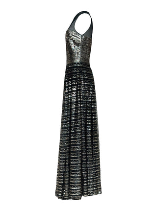 Christian Dior Black Mesh & Gold Sequin Embellished Evening Gown