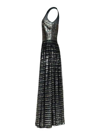 Christian Dior Black Mesh & Gold Sequin Embellished Evening Gown