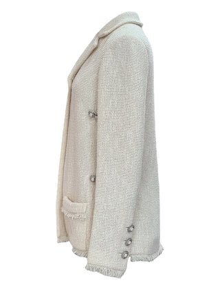Chanel Ivory Bouclé Tweed Jacket with Crystal Button & Chain Trim Detail