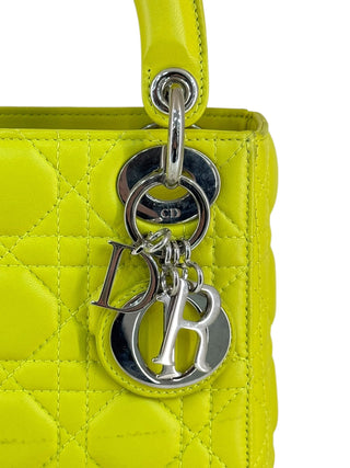 Christian Dior Neon Yellow Lambskin Cannage Mini Lady Dior Bag