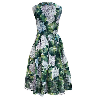 Dolce & Gabbana Green Hydrangea Print Sleeveless Fit & Flare Midi Dress