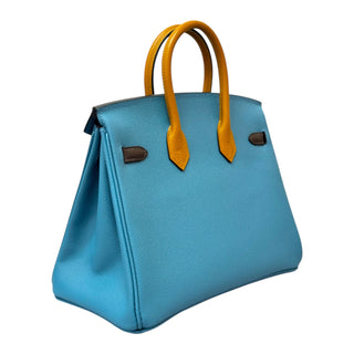 Hermes Birkin 25 Tricolor Blue Jean/Ecorce/Sesame Epsom Leather With Palladium Hardware