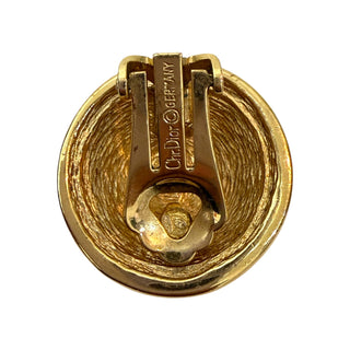 Christian Dior Vintage Gold Textured Round Logo Clip-On Earrings