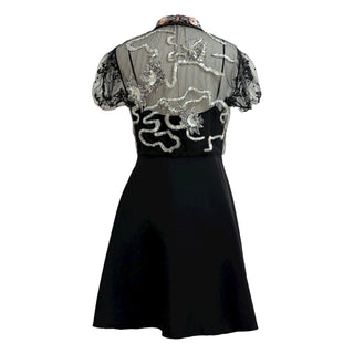 Valentino S.p.A. Black Embellished Tulle and Crepe Mini Dress