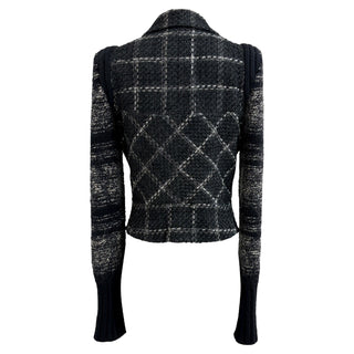 Chanel Black and Grey Check Knit Tweed Jacket