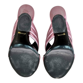 Gucci Metallic Pink Leather Crisscross Slide Heels