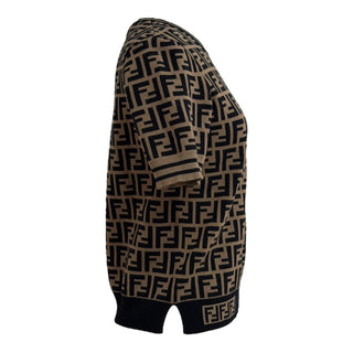 Fendi Brown & Black FF Zucca Monogram Short-Sleeve Knit Top