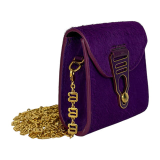 La Perla Mini Pony Hair Flap Bag In Purple With Gold Hardware