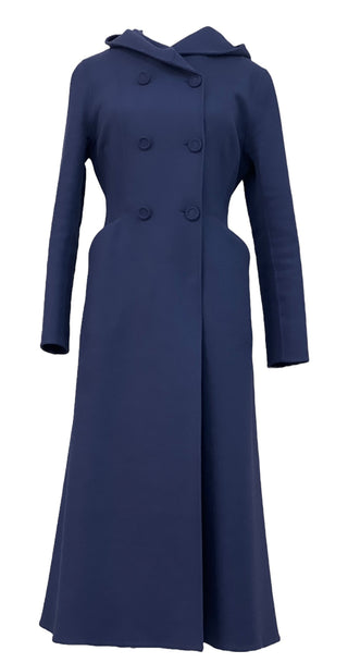 Christian Dior Navy Blue Sculpted Hourglass Hooded Wool Coat