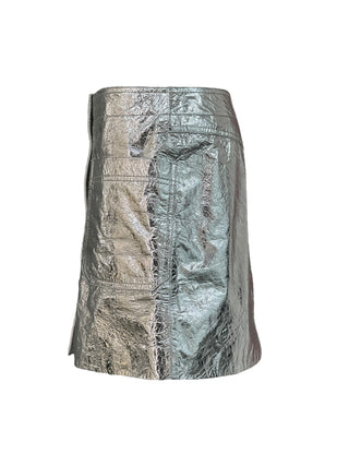 Christian Dior Silver Crinkled Leather Button-Front Skirt