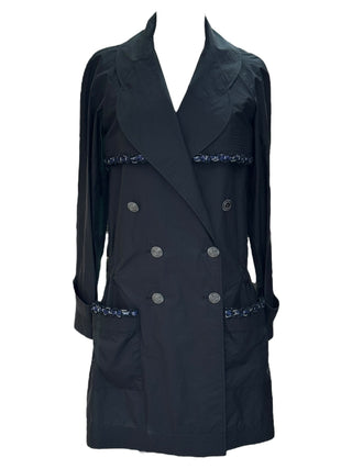 Chanel Black Cotton-Blend Double-Breasted Chain Trim Trench Coat