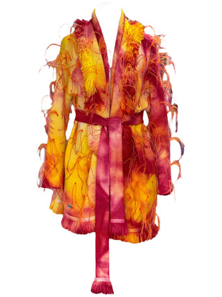 Alanui Sunset Flame Feather Embellished Tie-Dye Belted Cardigan