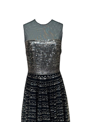 Christian Dior Black Mesh & Gold Sequin Embellished Evening Gown